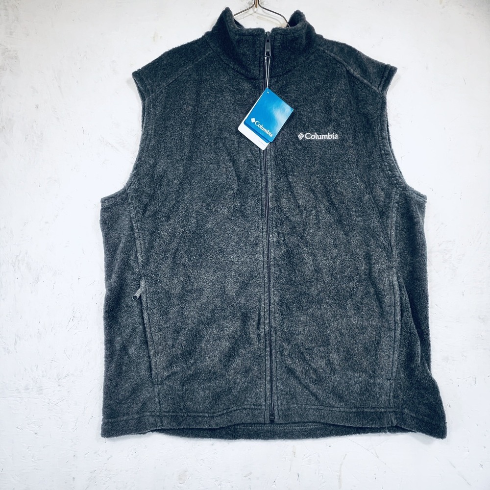Columbia Mens Fleece Vest Full Zip Charcoal Grey Sleeveless Jacket WM3248